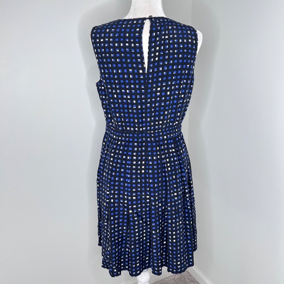 Kate Spade Fit and Flare Blue Black Square Print Dress 6 - Picture 3 of 5